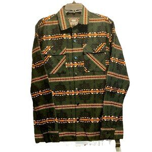 Nomad Craft Flow Spruce Green Aztec Button Up Twill Shirt Jacket Men's Medium